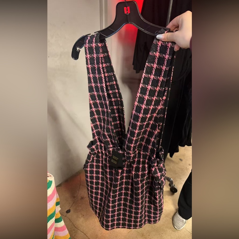 Maje Pink and Black Checkered Mini Skirt
